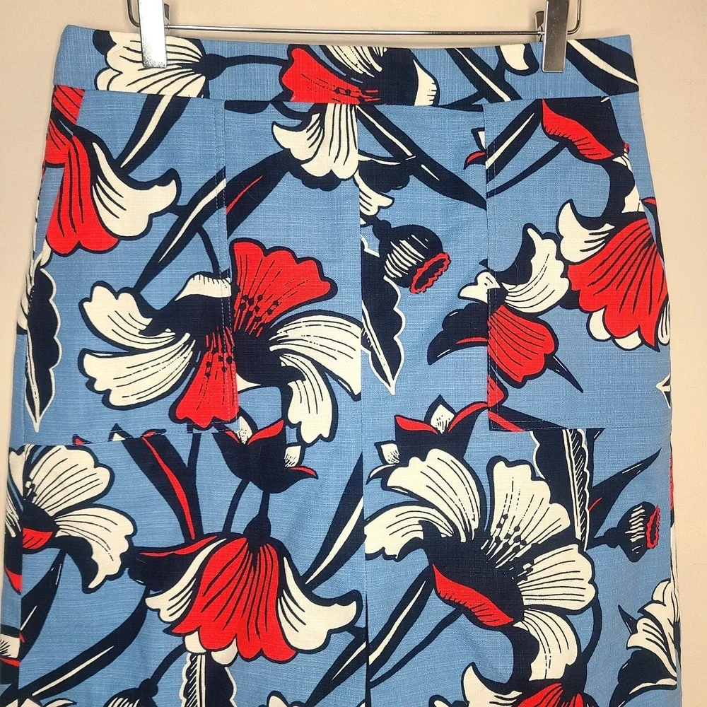 J Crew Women's Bold Floral Print Front Slit Pockets Pencil Skirt 10 Retro Mod